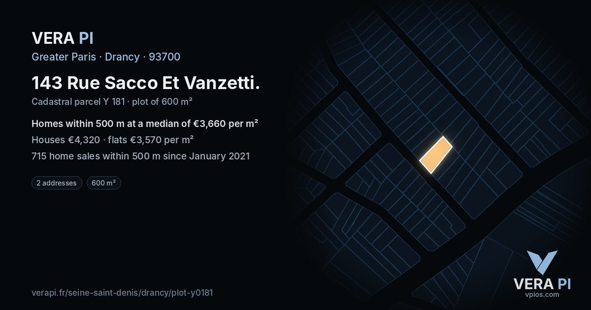 143 Rue Sacco Et Vanzetti, Drancy at night – the plot lit, the parcels around coloured by the prices near them