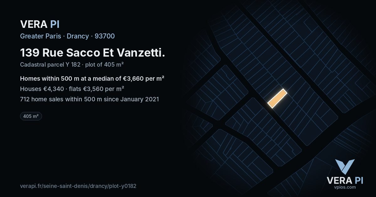 139 Rue Sacco Et Vanzetti, Drancy at night – the plot lit, the parcels around coloured by the prices near them