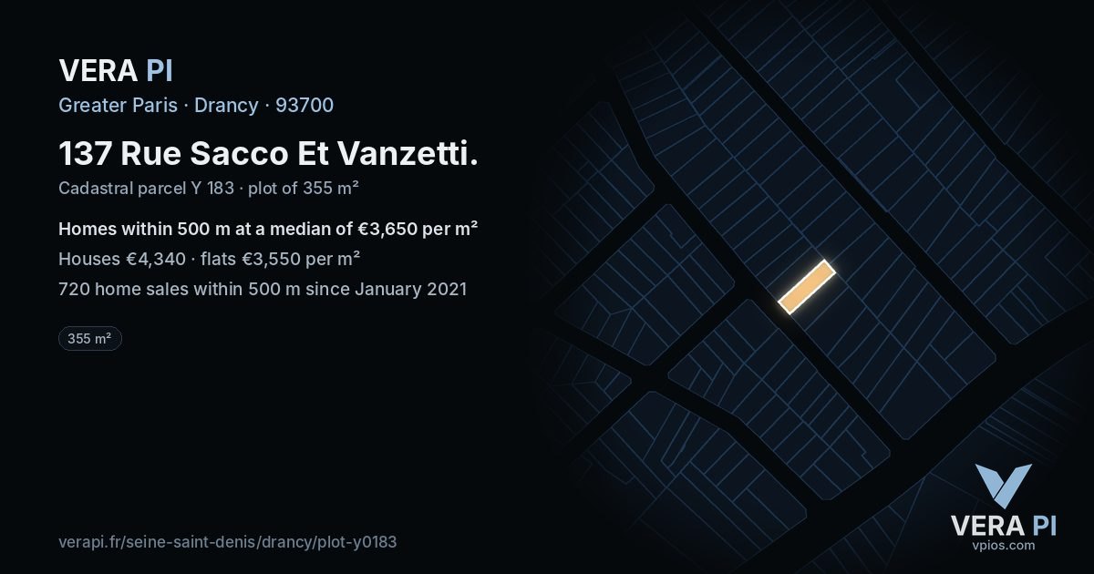 137 Rue Sacco Et Vanzetti, Drancy at night – the plot lit, the parcels around coloured by the prices near them