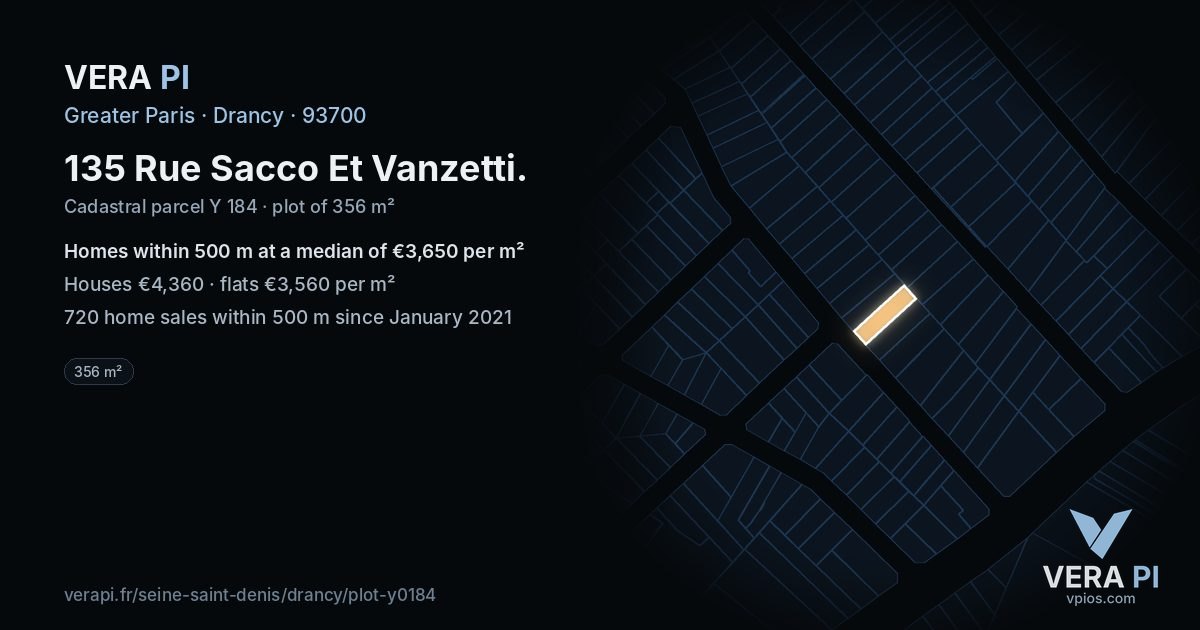 135 Rue Sacco Et Vanzetti, Drancy at night – the plot lit, the parcels around coloured by the prices near them