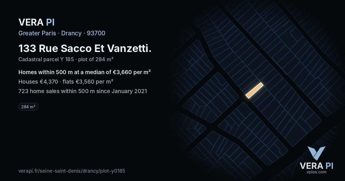 133 Rue Sacco Et Vanzetti, Drancy at night – the plot lit, the parcels around coloured by the prices near them