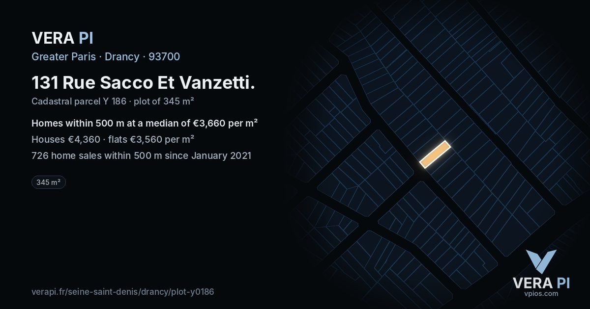 131 Rue Sacco Et Vanzetti, Drancy at night – the plot lit, the parcels around coloured by the prices near them
