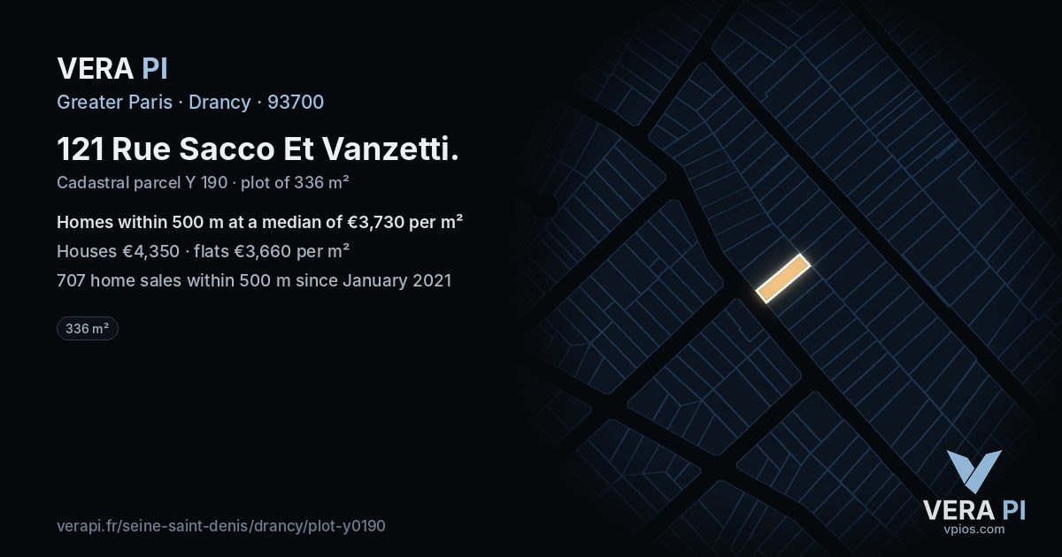 121 Rue Sacco Et Vanzetti, Drancy at night – the plot lit, the parcels around coloured by the prices near them