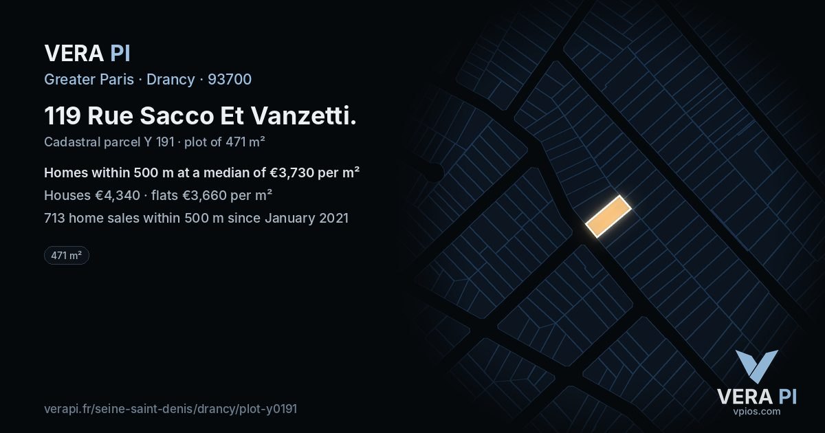119 Rue Sacco Et Vanzetti, Drancy at night – the plot lit, the parcels around coloured by the prices near them