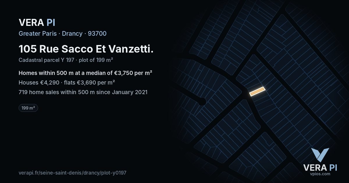 105 Rue Sacco Et Vanzetti, Drancy at night – the plot lit, the parcels around coloured by the prices near them