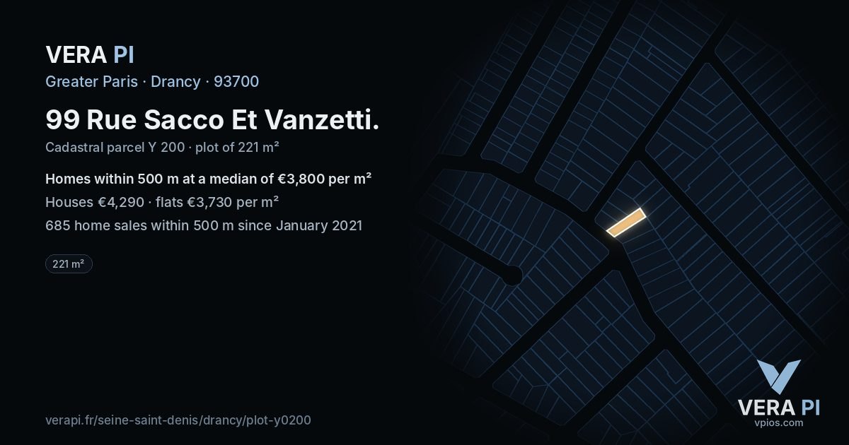 99 Rue Sacco Et Vanzetti, Drancy at night – the plot lit, the parcels around coloured by the prices near them