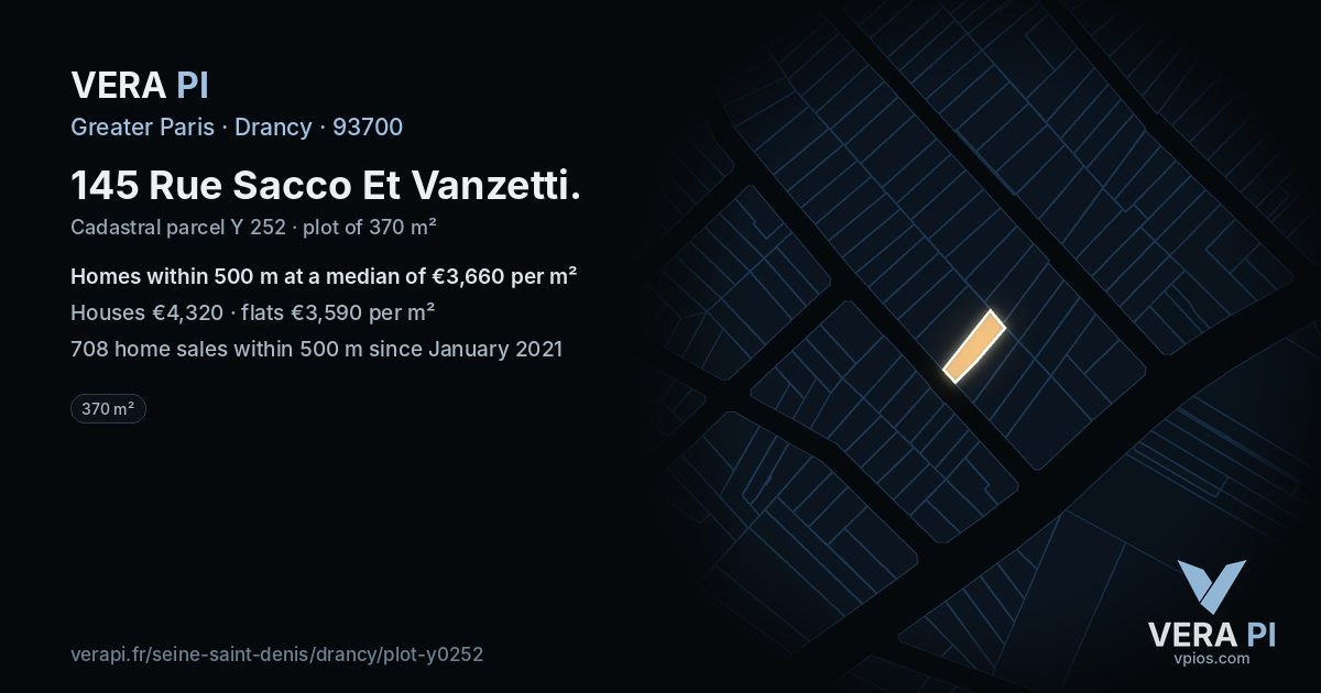 145 Rue Sacco Et Vanzetti, Drancy at night – the plot lit, the parcels around coloured by the prices near them