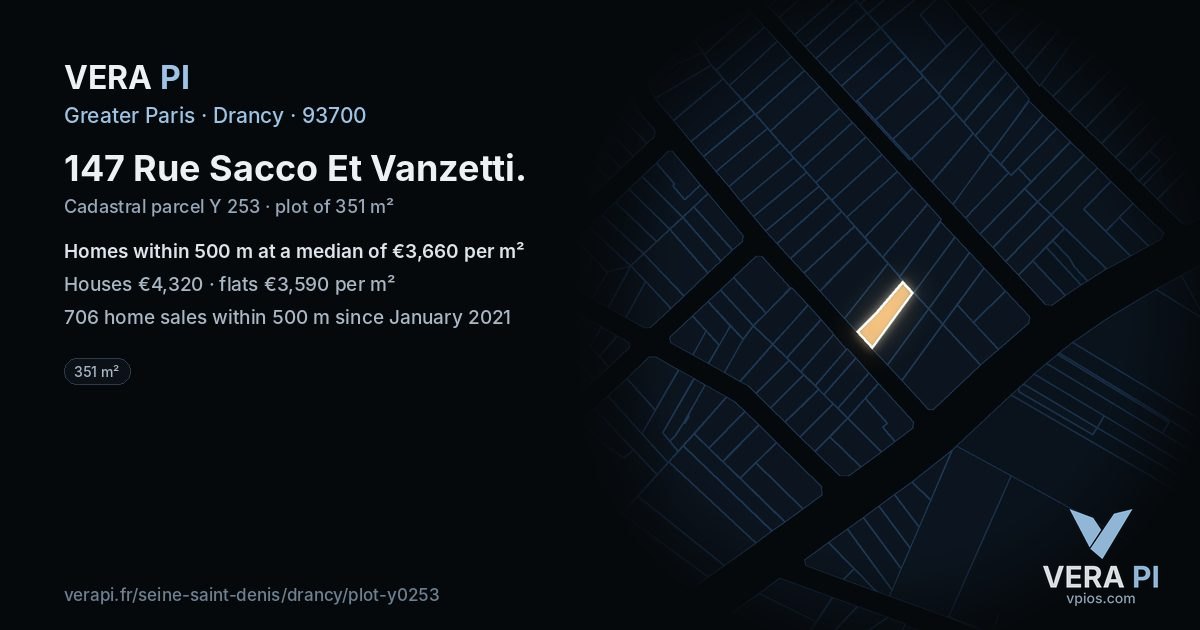 147 Rue Sacco Et Vanzetti, Drancy at night – the plot lit, the parcels around coloured by the prices near them