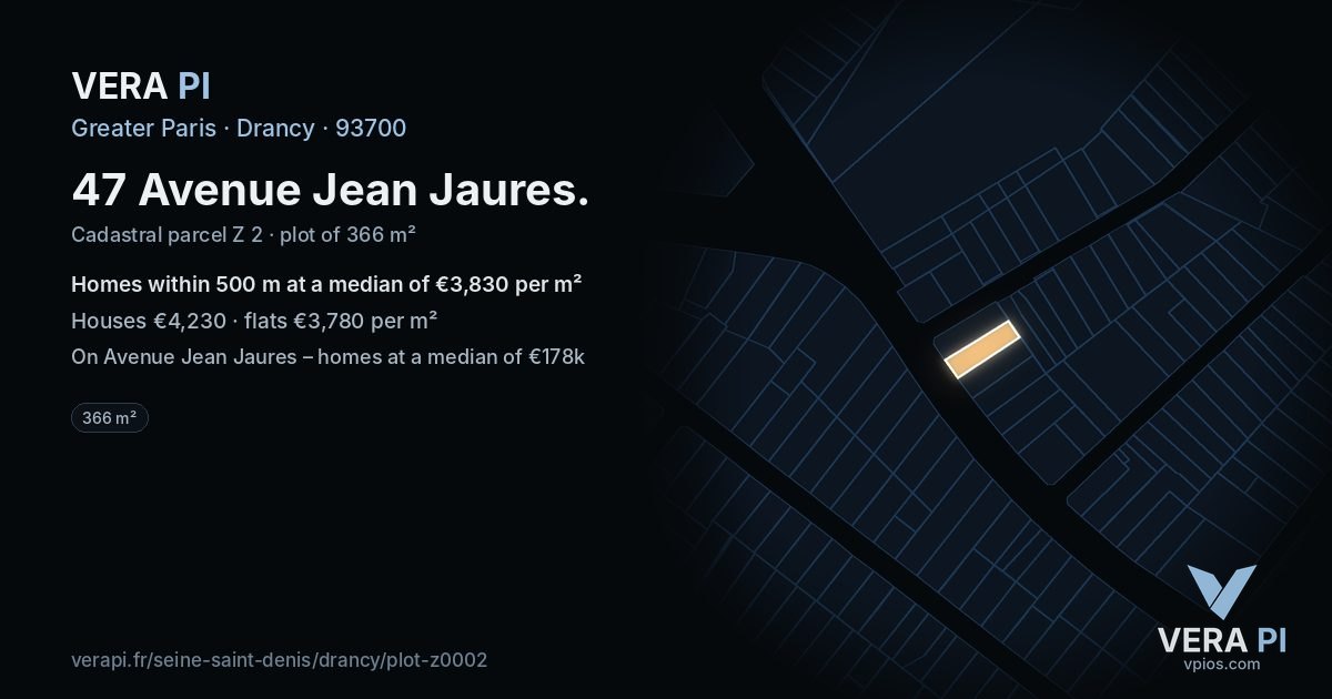 47 Avenue Jean Jaures, Drancy at night – the plot lit, the parcels around coloured by the prices near them