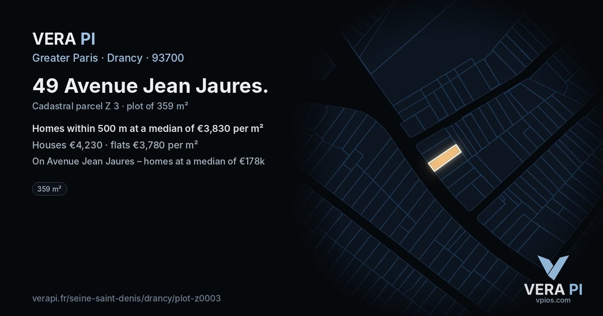 49 Avenue Jean Jaures, Drancy at night – the plot lit, the parcels around coloured by the prices near them