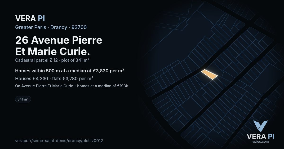 26 Avenue Pierre Et Marie Curie, Drancy at night – the plot lit, the parcels around coloured by the prices near them