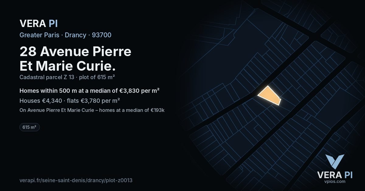 28 Avenue Pierre Et Marie Curie, Drancy at night – the plot lit, the parcels around coloured by the prices near them