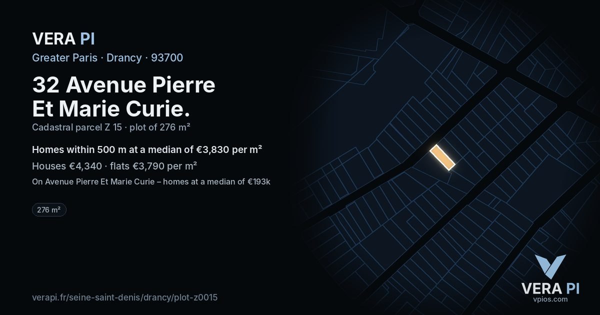 32 Avenue Pierre Et Marie Curie, Drancy at night – the plot lit, the parcels around coloured by the prices near them