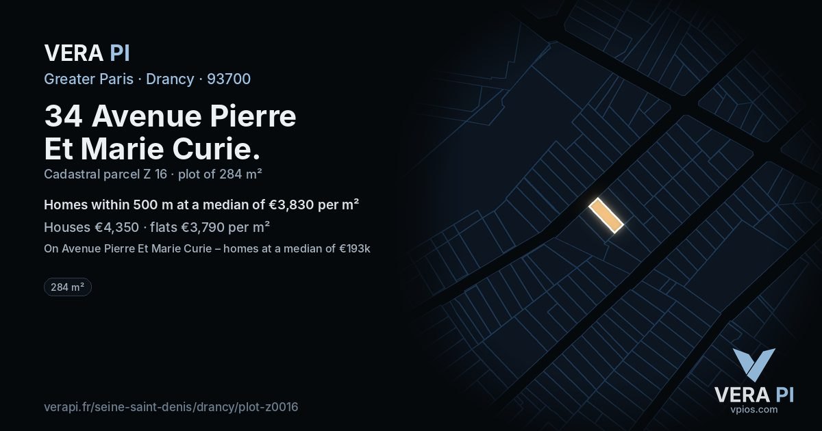 34 Avenue Pierre Et Marie Curie, Drancy at night – the plot lit, the parcels around coloured by the prices near them