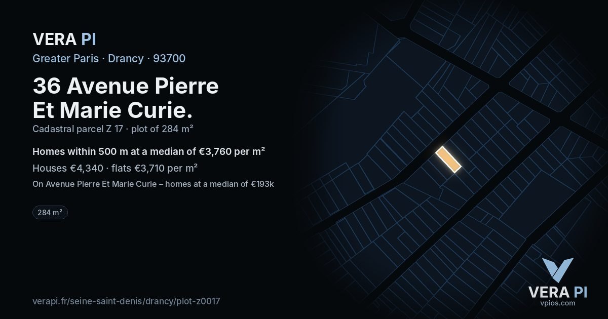 36 Avenue Pierre Et Marie Curie, Drancy at night – the plot lit, the parcels around coloured by the prices near them