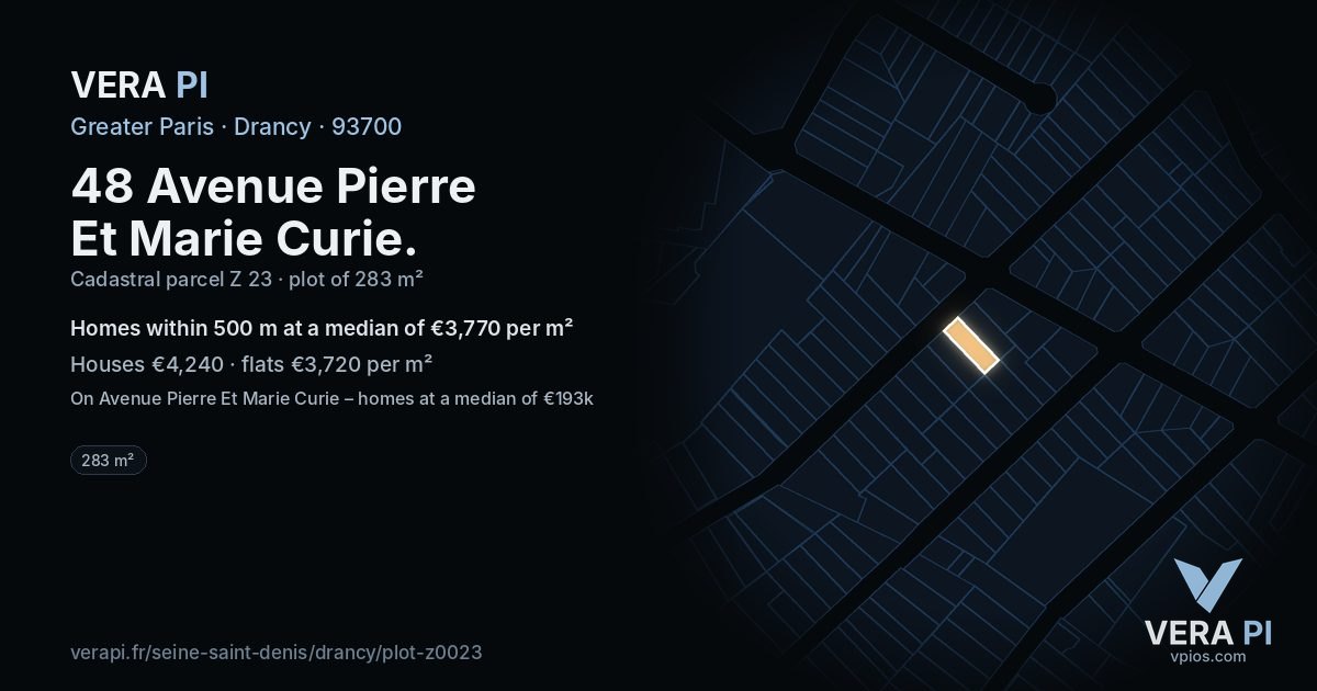 48 Avenue Pierre Et Marie Curie, Drancy at night – the plot lit, the parcels around coloured by the prices near them