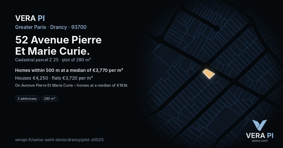 52 Avenue Pierre Et Marie Curie, Drancy at night – the plot lit, the parcels around coloured by the prices near them