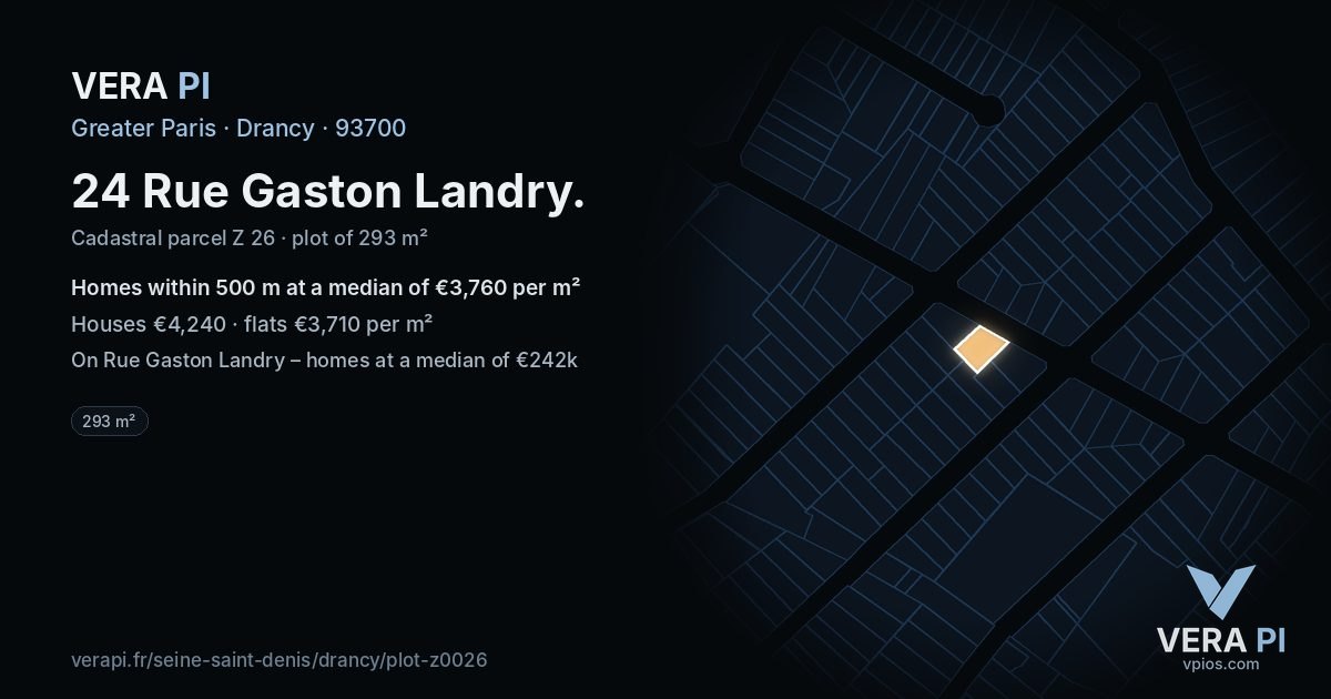 24 Rue Gaston Landry, Drancy at night – the plot lit, the parcels around coloured by the prices near them