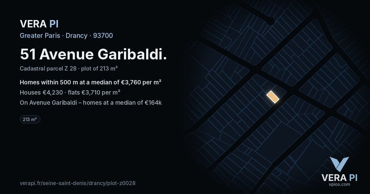 51 Avenue Garibaldi, Drancy at night – the plot lit, the parcels around coloured by the prices near them