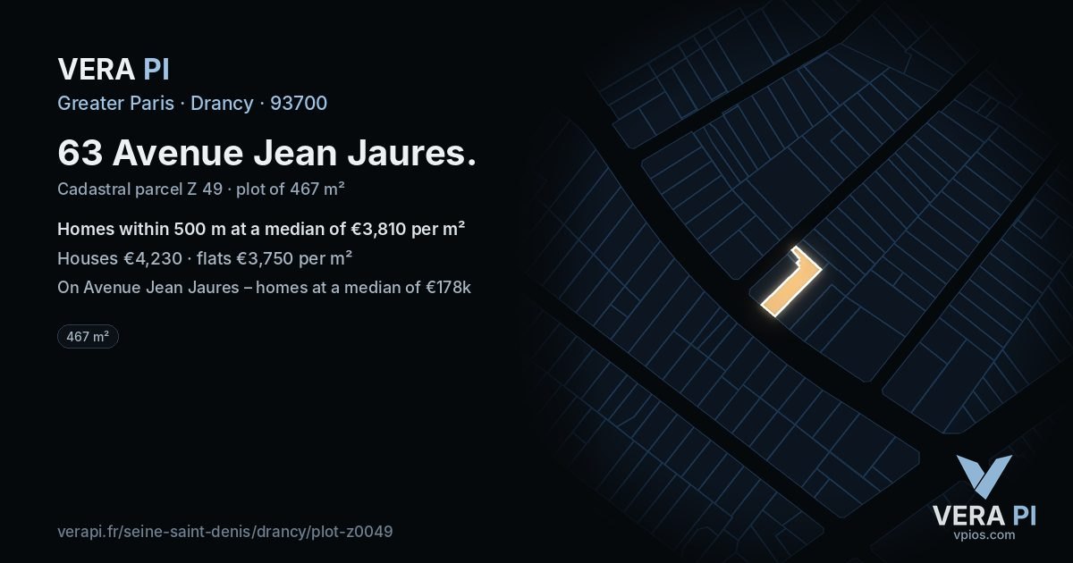 63 Avenue Jean Jaures, Drancy at night – the plot lit, the parcels around coloured by the prices near them