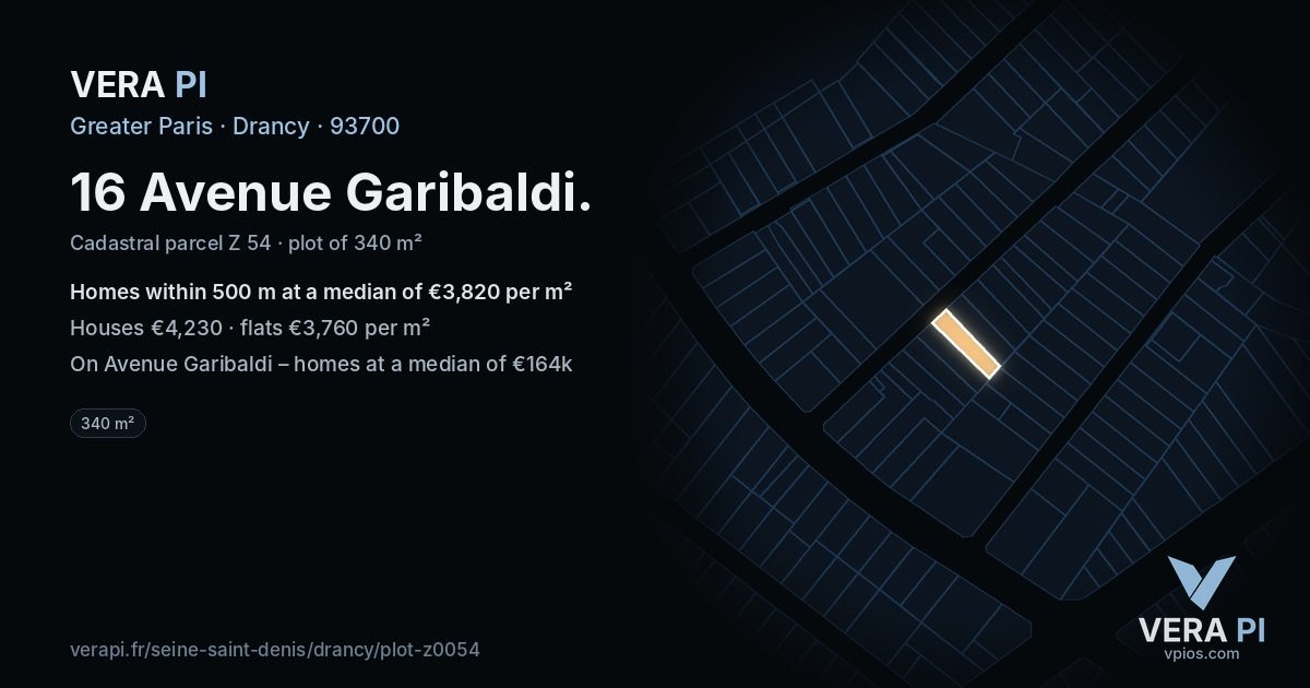 16 Avenue Garibaldi, Drancy at night – the plot lit, the parcels around coloured by the prices near them