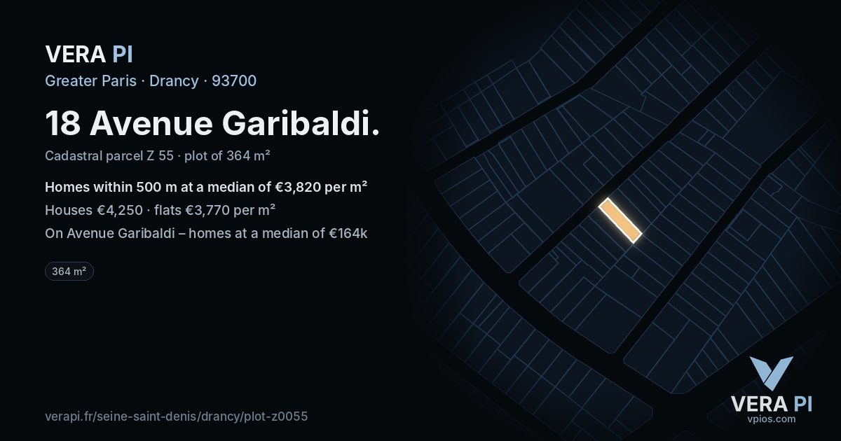 18 Avenue Garibaldi, Drancy at night – the plot lit, the parcels around coloured by the prices near them