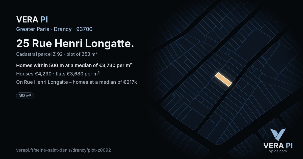 25 Rue Henri Longatte, Drancy at night – the plot lit, the parcels around coloured by the prices near them
