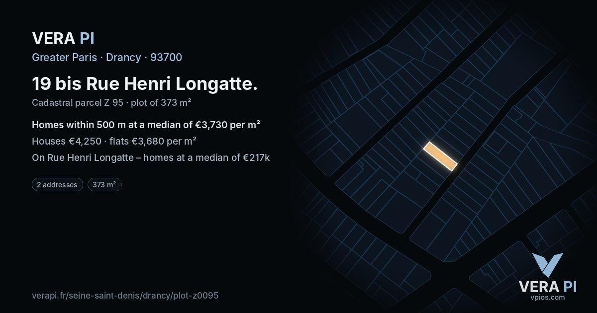 19 bis Rue Henri Longatte, Drancy at night – the plot lit, the parcels around coloured by the prices near them