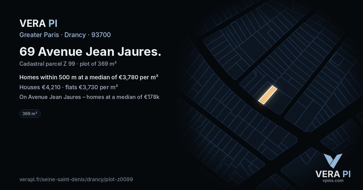69 Avenue Jean Jaures, Drancy at night – the plot lit, the parcels around coloured by the prices near them