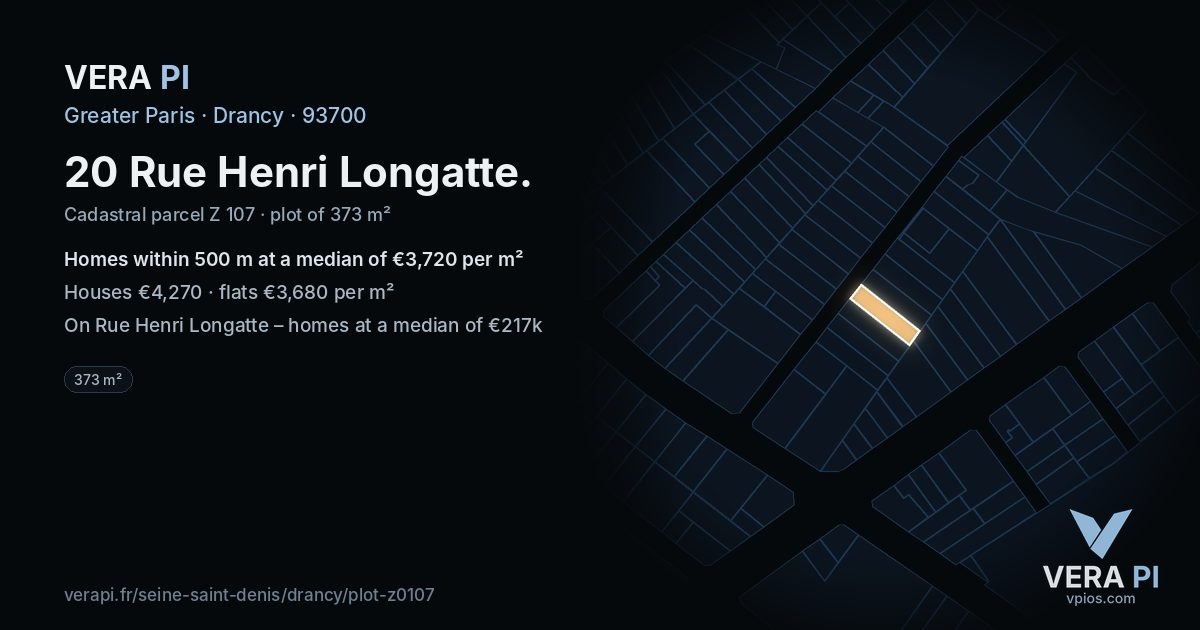 20 Rue Henri Longatte, Drancy at night – the plot lit, the parcels around coloured by the prices near them
