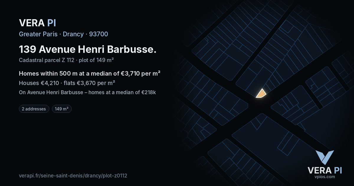 139 Avenue Henri Barbusse, Drancy at night – the plot lit, the parcels around coloured by the prices near them