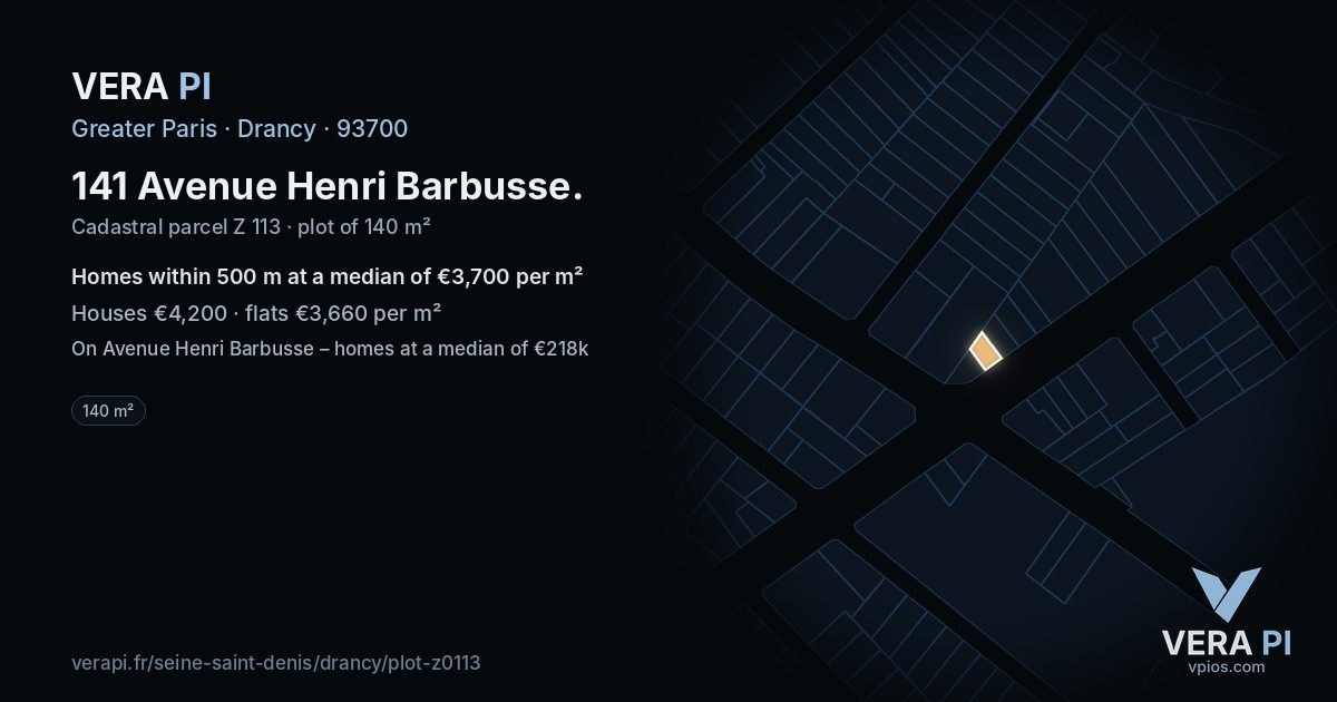141 Avenue Henri Barbusse, Drancy at night – the plot lit, the parcels around coloured by the prices near them