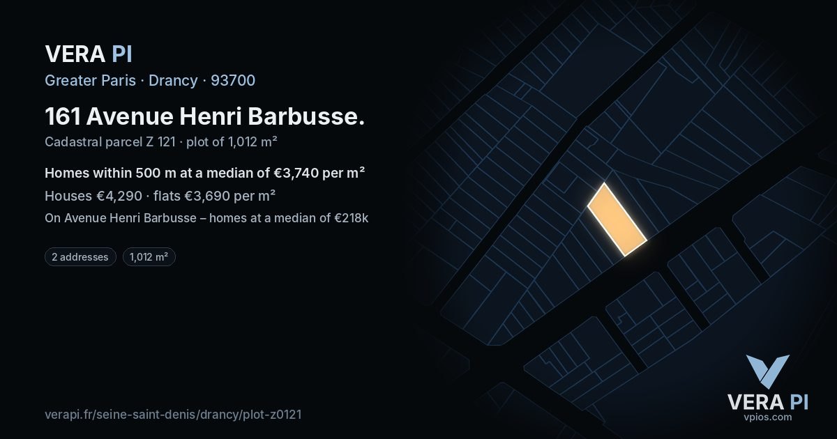 161 Avenue Henri Barbusse, Drancy at night – the plot lit, the parcels around coloured by the prices near them