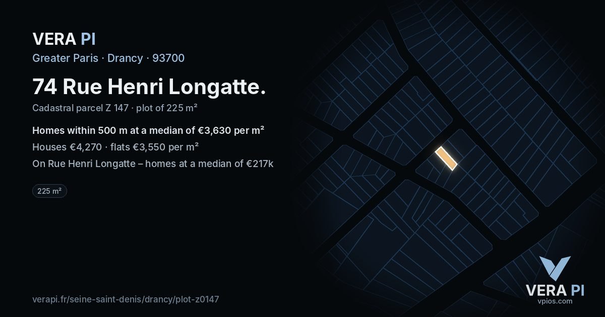 74 Rue Henri Longatte, Drancy at night – the plot lit, the parcels around coloured by the prices near them