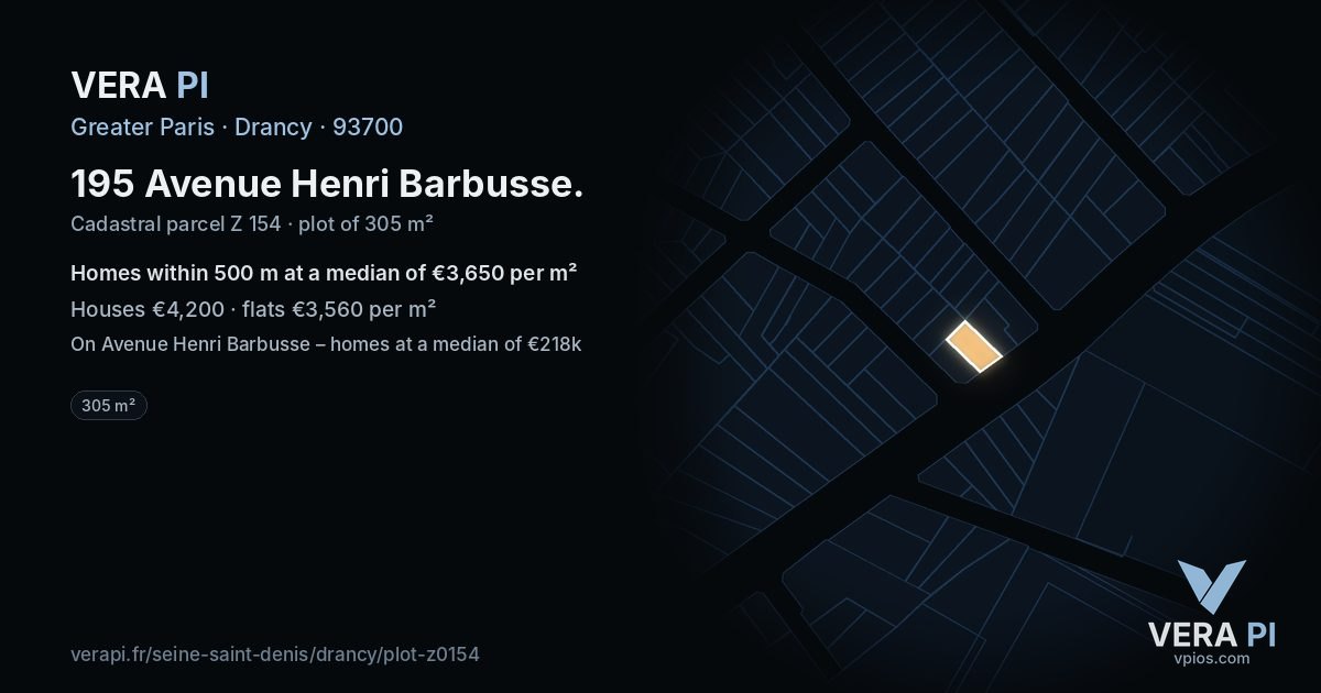 195 Avenue Henri Barbusse, Drancy at night – the plot lit, the parcels around coloured by the prices near them