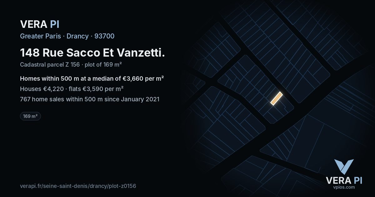 148 Rue Sacco Et Vanzetti, Drancy at night – the plot lit, the parcels around coloured by the prices near them