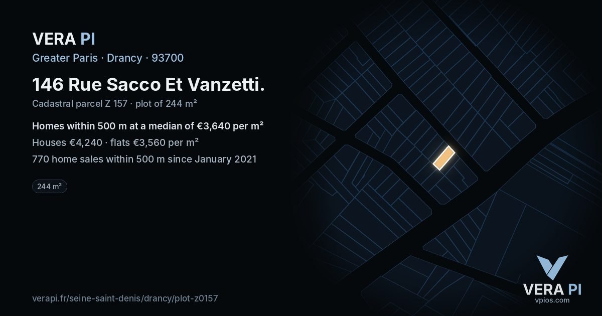 146 Rue Sacco Et Vanzetti, Drancy at night – the plot lit, the parcels around coloured by the prices near them