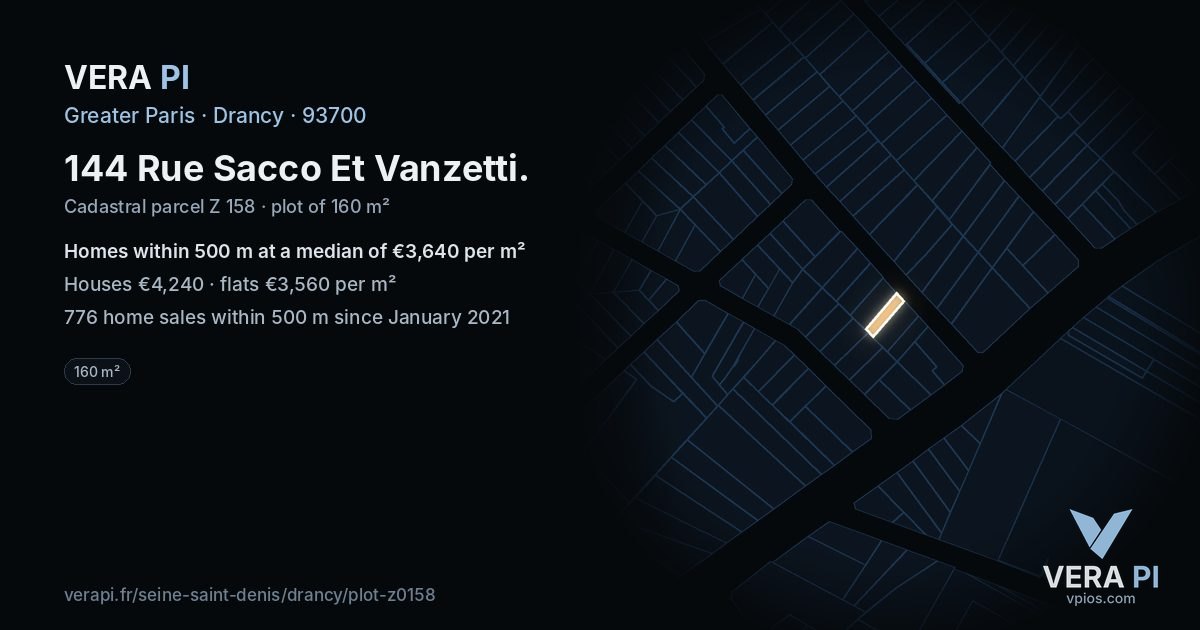 144 Rue Sacco Et Vanzetti, Drancy at night – the plot lit, the parcels around coloured by the prices near them