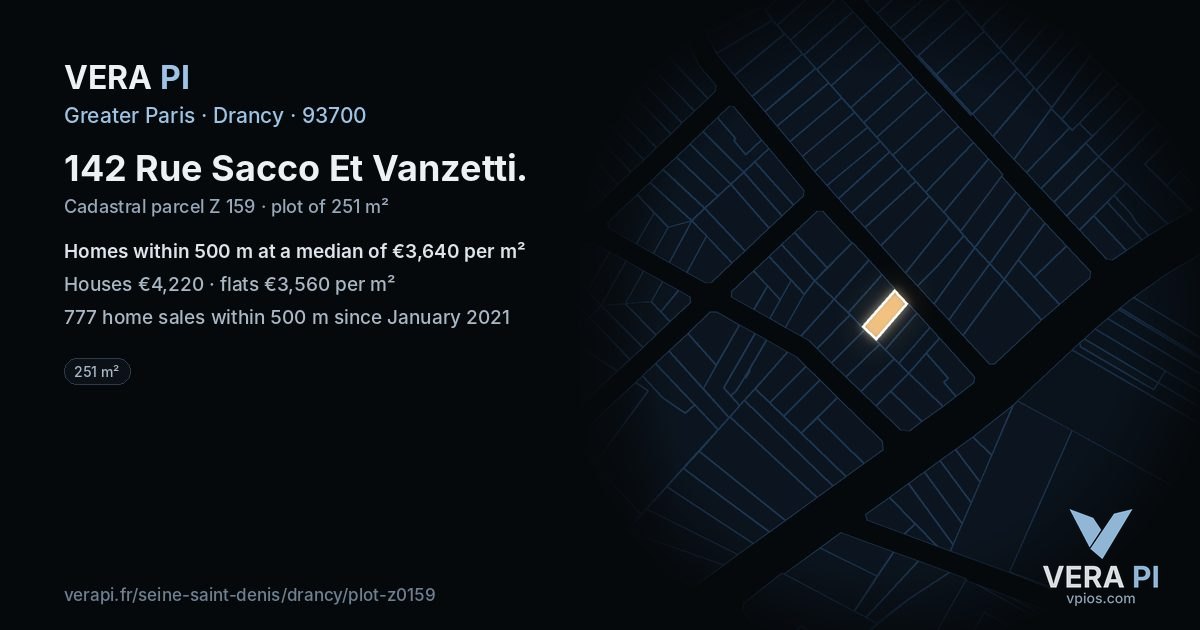 142 Rue Sacco Et Vanzetti, Drancy at night – the plot lit, the parcels around coloured by the prices near them