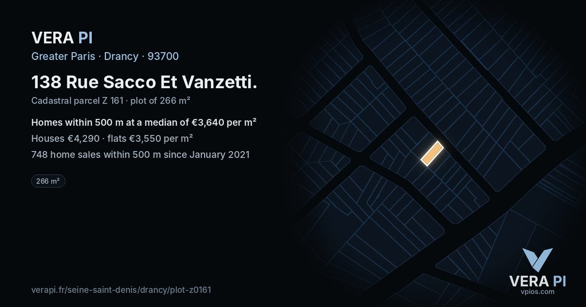 138 Rue Sacco Et Vanzetti, Drancy at night – the plot lit, the parcels around coloured by the prices near them