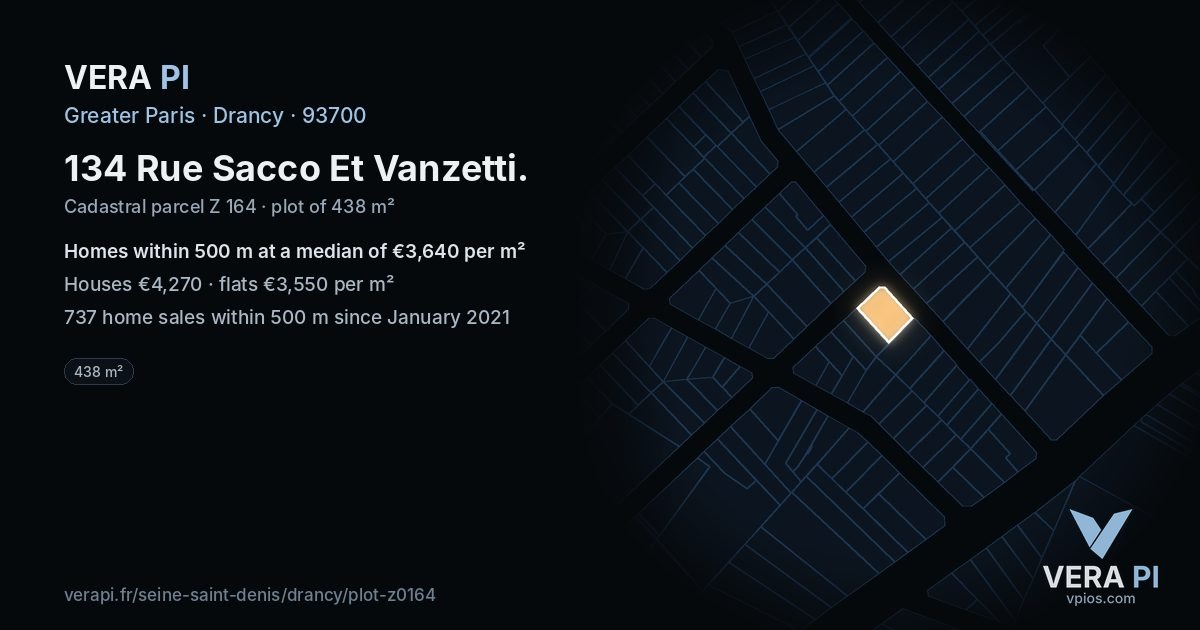134 Rue Sacco Et Vanzetti, Drancy at night – the plot lit, the parcels around coloured by the prices near them