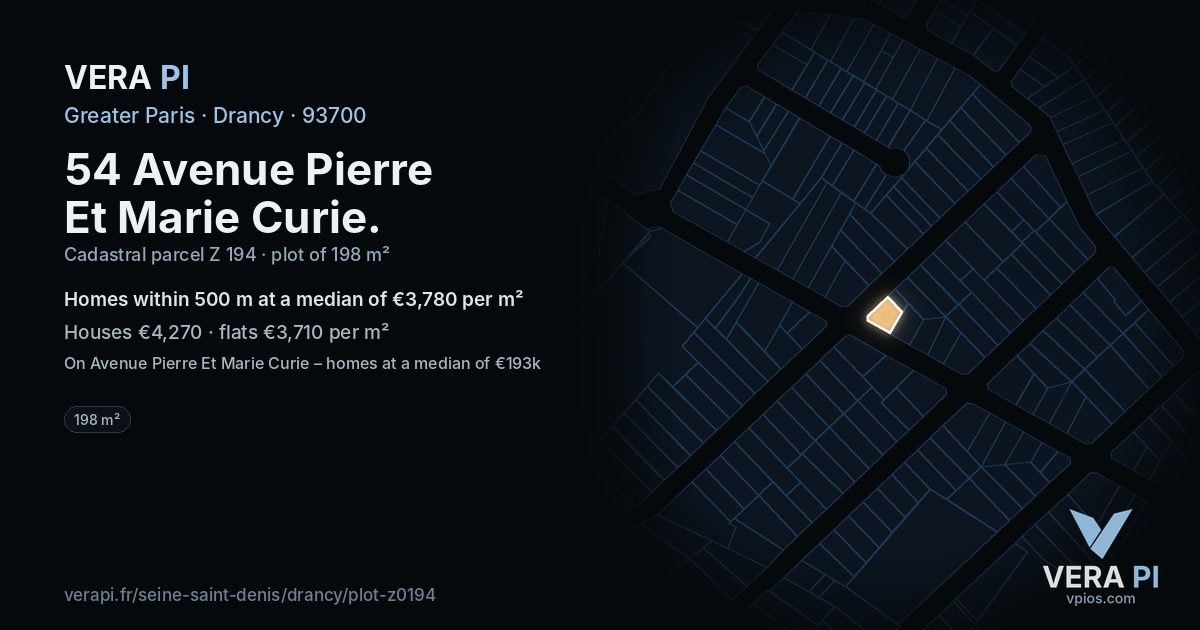 54 Avenue Pierre Et Marie Curie, Drancy at night – the plot lit, the parcels around coloured by the prices near them