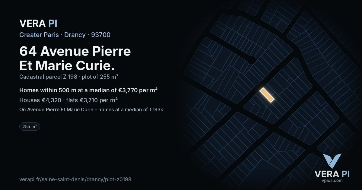 64 Avenue Pierre Et Marie Curie, Drancy at night – the plot lit, the parcels around coloured by the prices near them