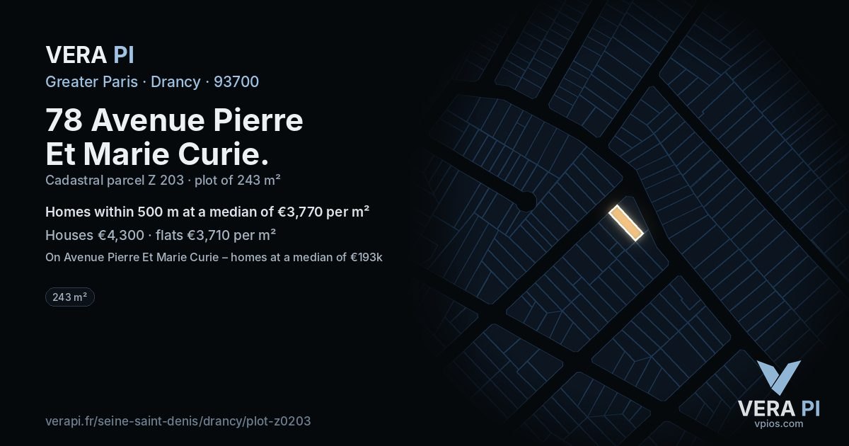 78 Avenue Pierre Et Marie Curie, Drancy at night – the plot lit, the parcels around coloured by the prices near them