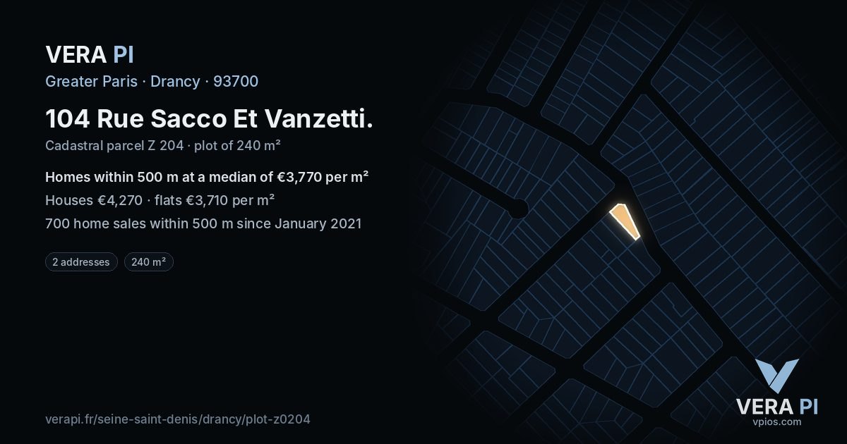 104 Rue Sacco Et Vanzetti, Drancy at night – the plot lit, the parcels around coloured by the prices near them