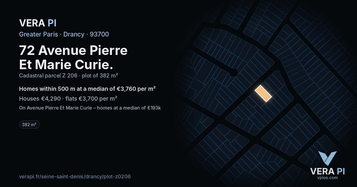 72 Avenue Pierre Et Marie Curie, Drancy at night – the plot lit, the parcels around coloured by the prices near them
