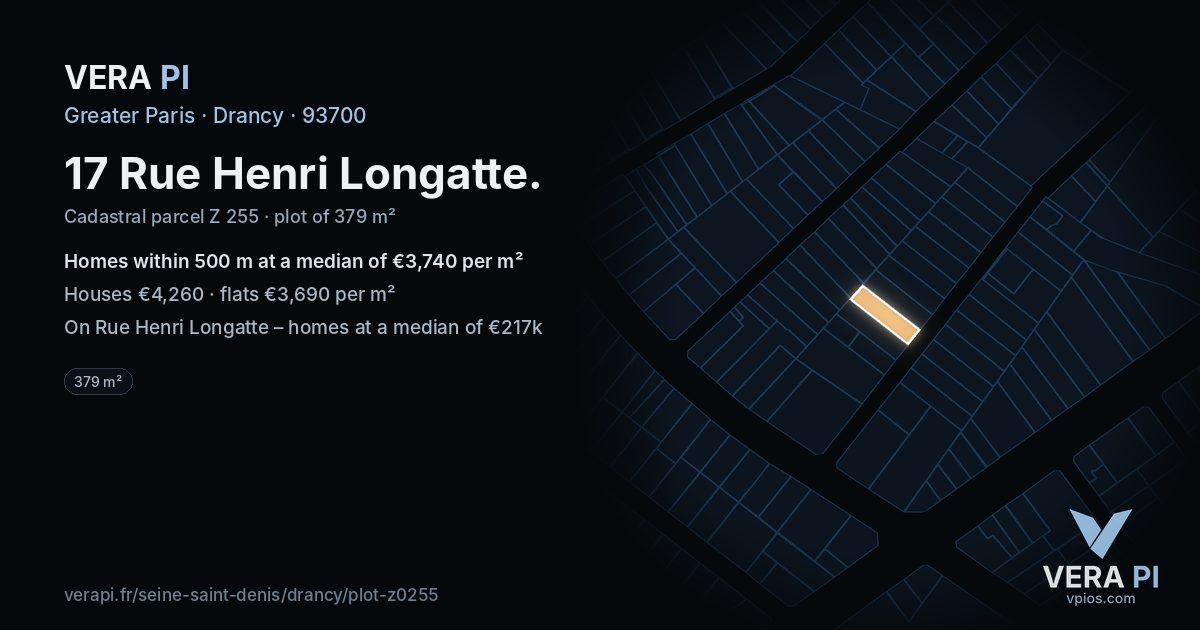 17 Rue Henri Longatte, Drancy at night – the plot lit, the parcels around coloured by the prices near them