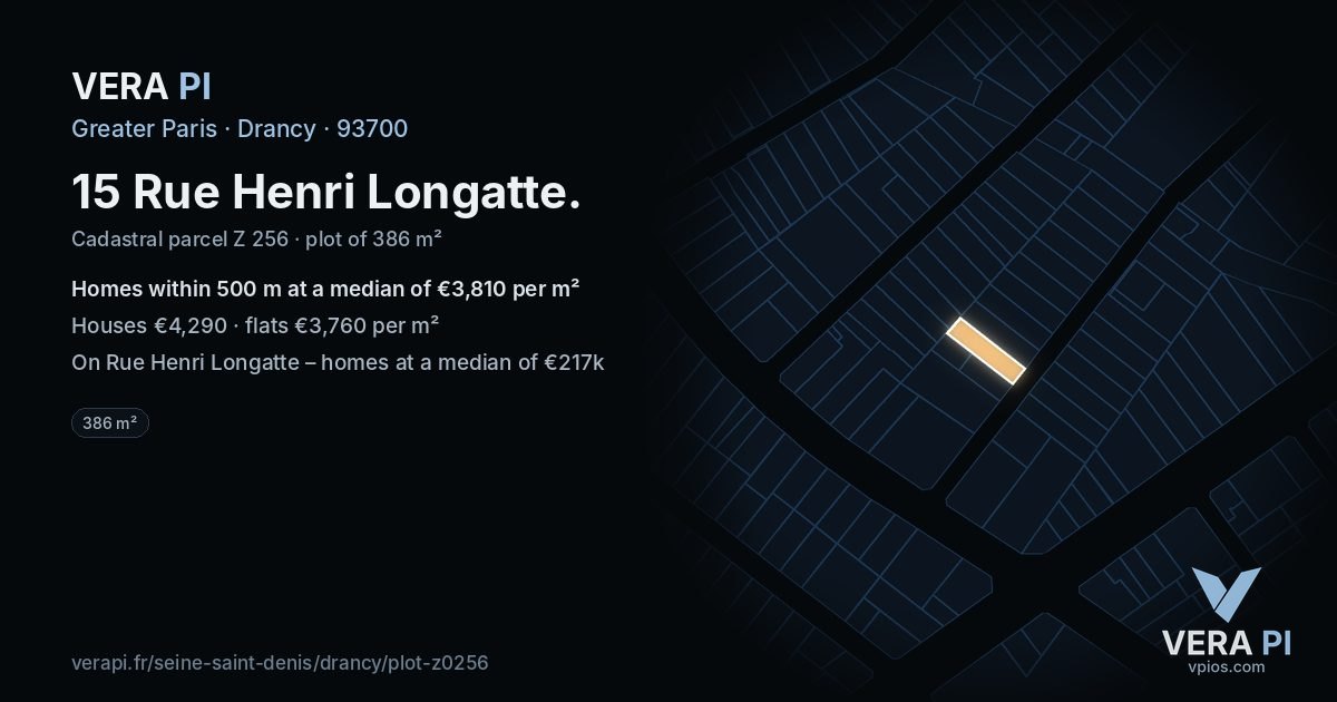 15 Rue Henri Longatte, Drancy at night – the plot lit, the parcels around coloured by the prices near them