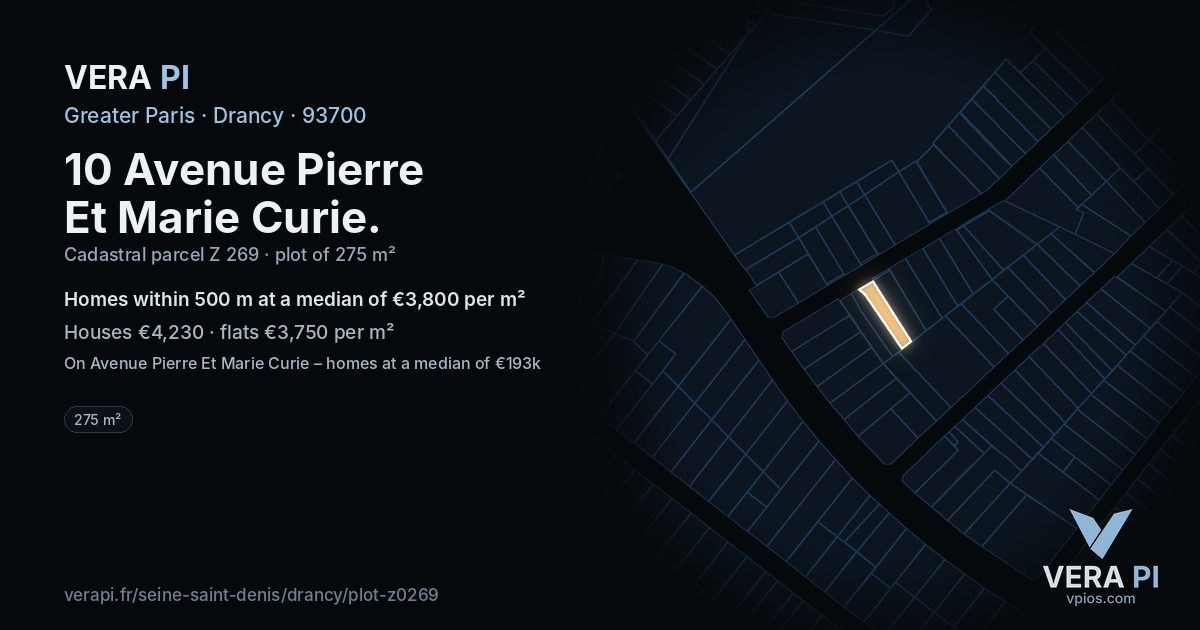 10 Avenue Pierre Et Marie Curie, Drancy at night – the plot lit, the parcels around coloured by the prices near them
