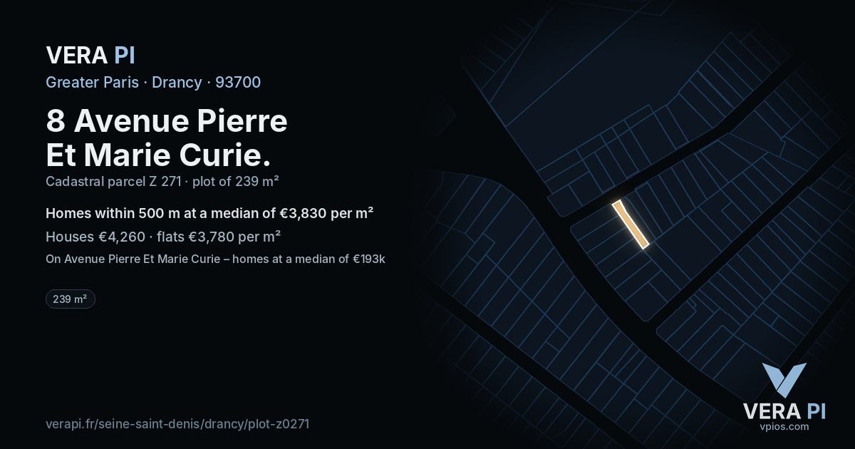 8 Avenue Pierre Et Marie Curie, Drancy at night – the plot lit, the parcels around coloured by the prices near them